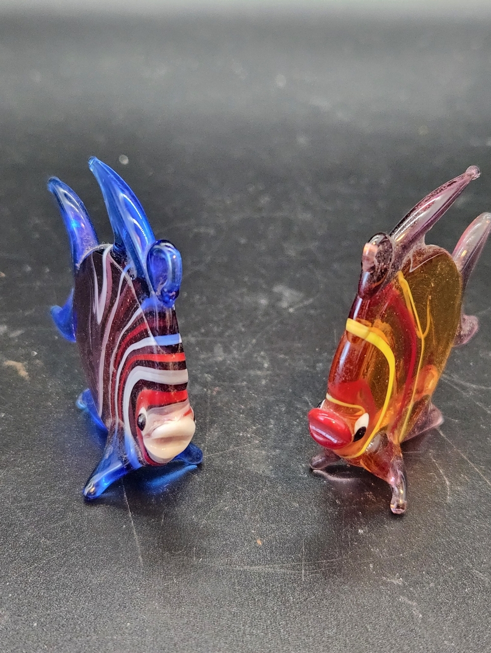 Hand-crafted Murano-style Art Glass Small Fish Figurines, Set Of 2